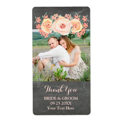 Chalkboard Peach Floral Photo Wedding Label