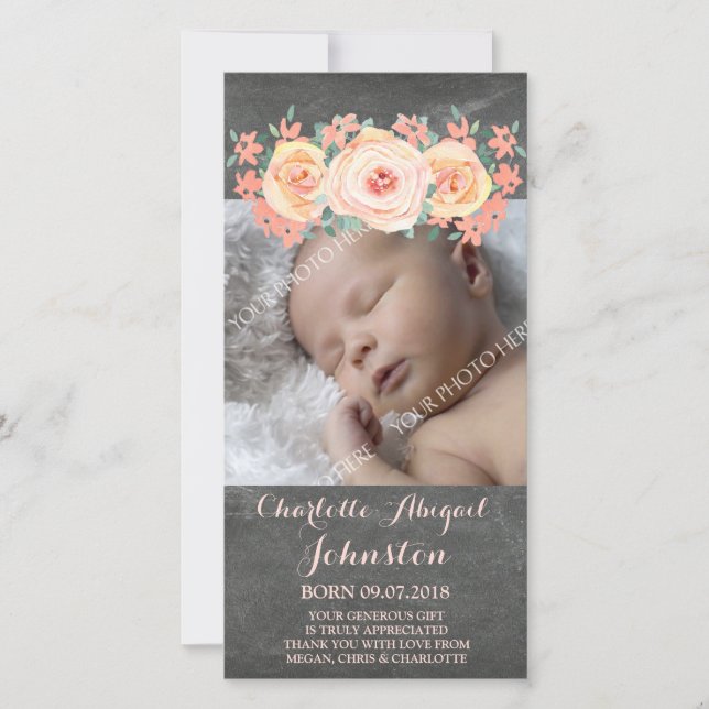 Chalkboard Peach Flowers Thank You Baby Shower (Front)