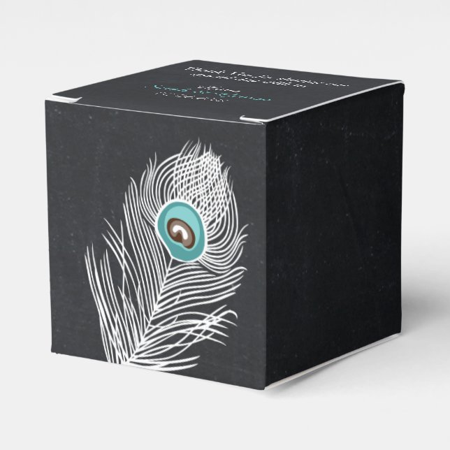 Chalkboard peacock custom wedding favor box (Front Side)