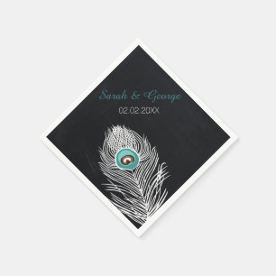 chalkboard peacock personalized wedding napkins