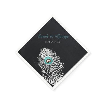 chalkboard peacock personalized wedding napkins