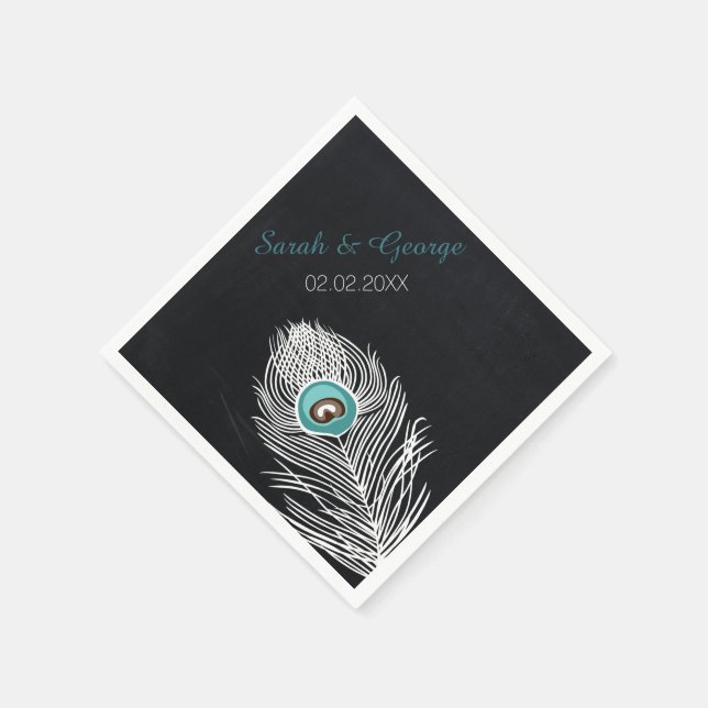 chalkboard peacock personalized wedding napkins (Corner)