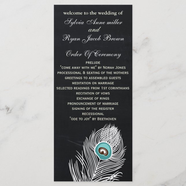 Chalkboard peacock wedding programs tea length (Front)