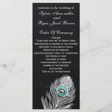 Chalkboard peacock wedding programs tea length