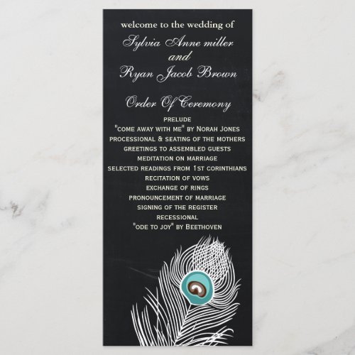 Chalkboard peacock wedding programs tea length