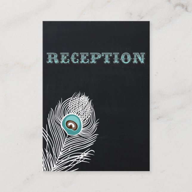 Chalkboard peacock wedding reception invite (Front)