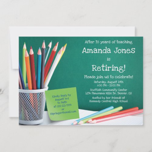 Chalkboard & Pencil Crayons Teacher Retirement