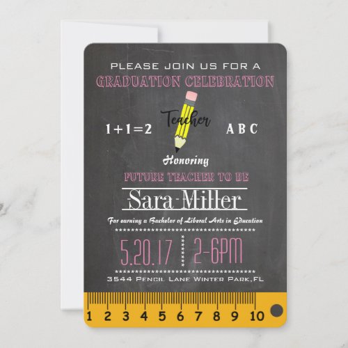 Chalkboard  Pencil Teacher Graduation Invitation