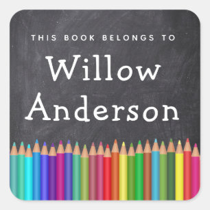 Chalkboard Pencils Name Bookplate
