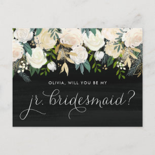 Chalkboard Peonies Will You Be My Jr. Bridesmaid Invitation Postcard
