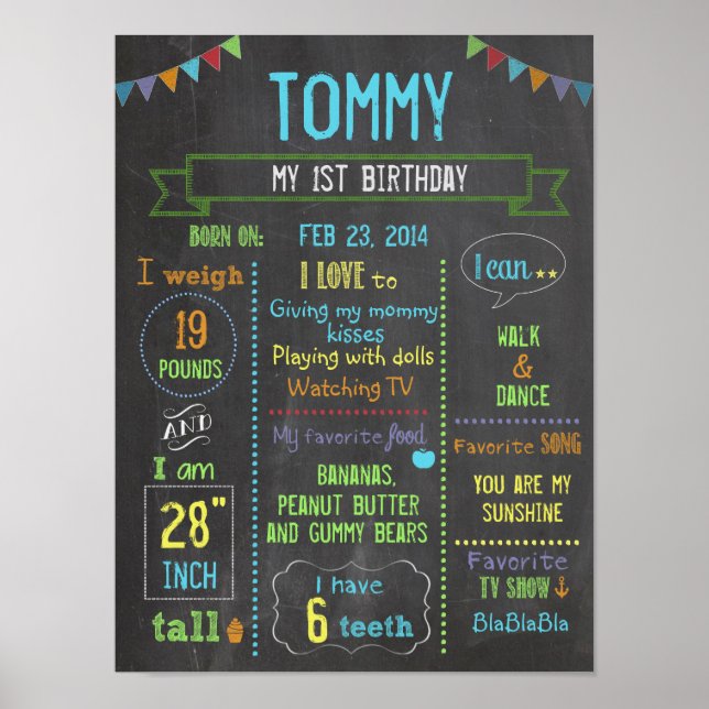 Chalkboard personalized boy birthday poster (Front)