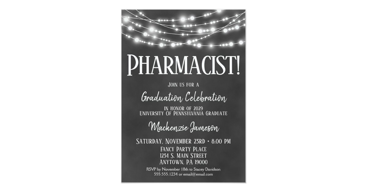 Chalkboard Pharmacist Graduation Party Invitation