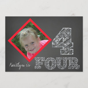 Chalkboard Photo 4th Birthday Invitation