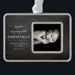 Chalkboard Photo Baby's My First Very Merry Little Ornament<br><div class="desc">Black Chalkboard Baby's My First Very Merry Little Christmas Photo Ornament.

Designed by fat*fa*tin. Easy to customize with your own text,  photo or image. For custom requests,  please contact fat*fa*tin directly. Custom charges apply.

www.zazzle.com/fat_fa_tin
www.zazzle.com/color_therapy
www.zazzle.com/fatfatin_blue_knot
www.zazzle.com/fatfatin_red_knot
www.zazzle.com/fatfatin_mini_me
www.zazzle.com/fatfatin_box
www.zazzle.com/fatfatin_design
www.zazzle.com/fatfatin_ink</div>