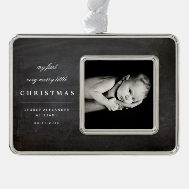 Chalkboard Photo Baby's My First Very Merry Little Ornament (Front)