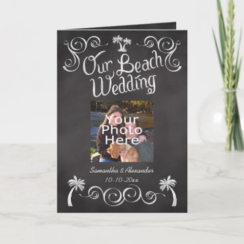 Chalkboard Photo Beach Wedding Folded Invitations