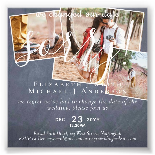 Chalkboard PHOTO Change Plans New Date Postponed (Front)