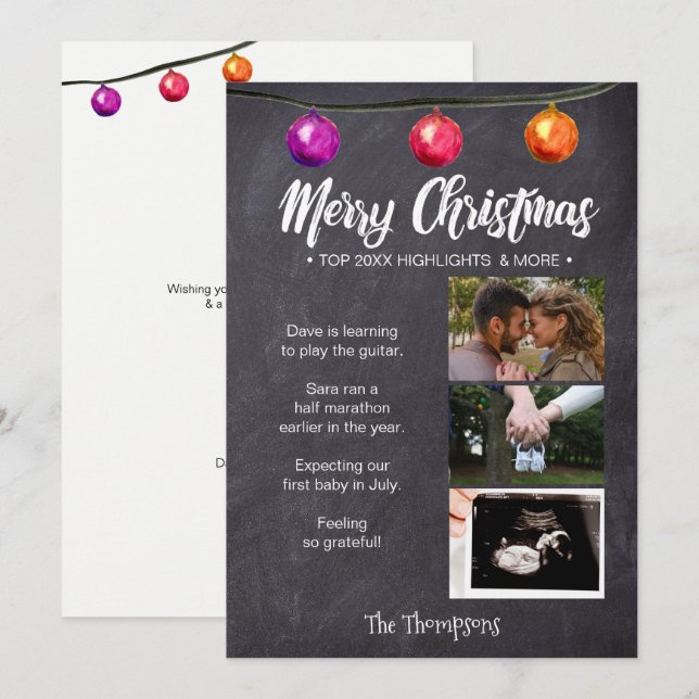 Chalkboard Photo Christmas Pregnancy Announcement (Front/Back)
