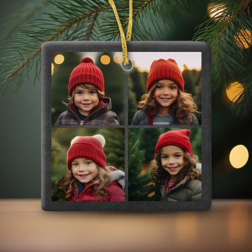 Chalkboard Photo Collage Merry Christmas Holly Ceramic Ornament