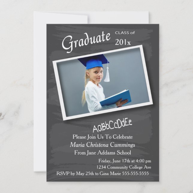 Chalkboard Photo Frame Graduation Invitation (Front)