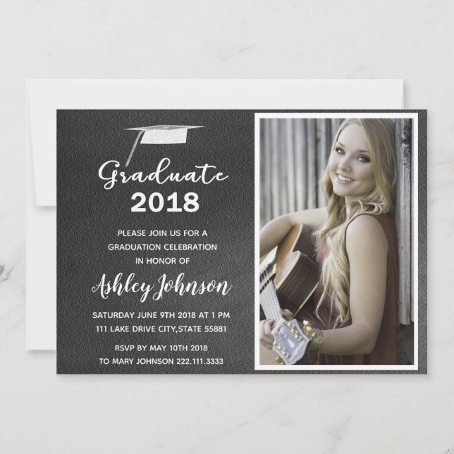 Chalkboard Photo Graduation Invitation (Front)