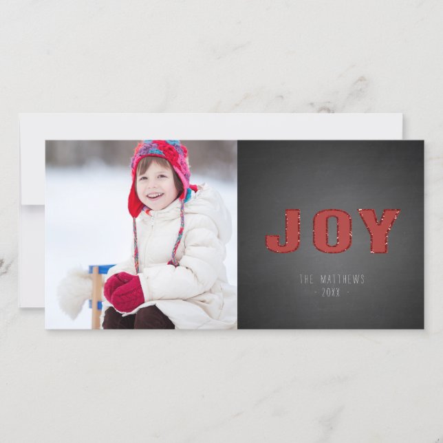 Chalkboard Photo Holiday Greeting | Red Joy (Front)