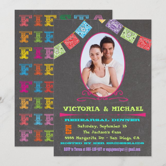 Chalkboard Photo Mexican Fiesta Rehearsal Dinner Invitation (Front/Back)