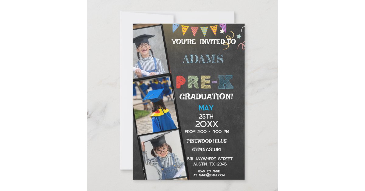 Chalkboard Photo preschool Graduation Invitation