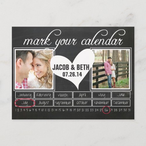 Chalkboard Photo Save the Date Calendar Postcard