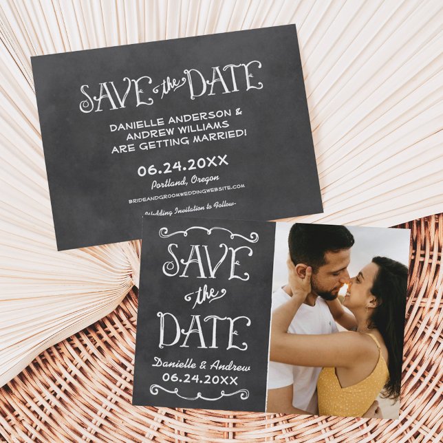 Chalkboard Photo Split Panel Wedding Save The Date (Creator Uploaded)