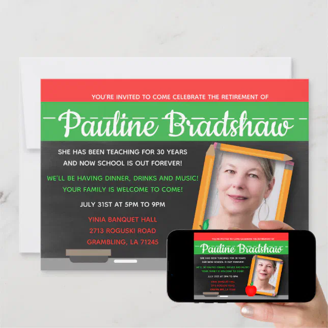 Chalkboard Photo Teacher Retirement Party Invitation | Zazzle
