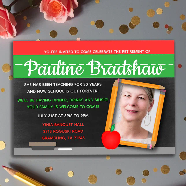 Chalkboard Photo Teacher Retirement Party Invitation | Zazzle