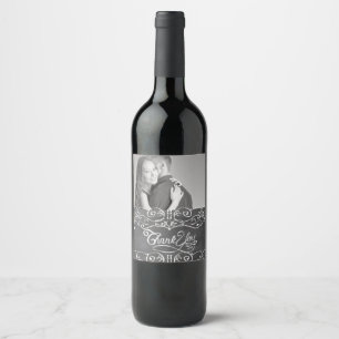 Chalkboard Photo Thank You Typography Wedding Wine Label
