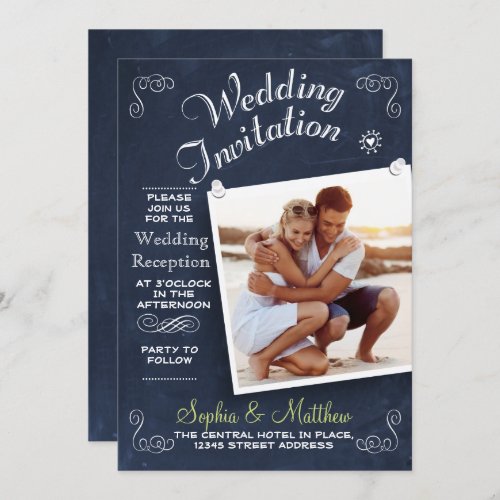 Chalkboard  Photo  Wedding Reception Invitation