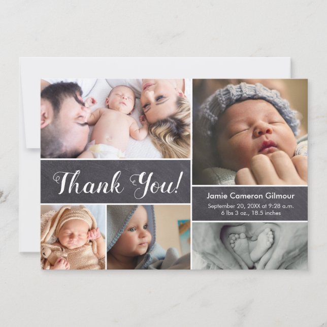 Chalkboard Photos Baby Shower Script Thank You Card (Front)
