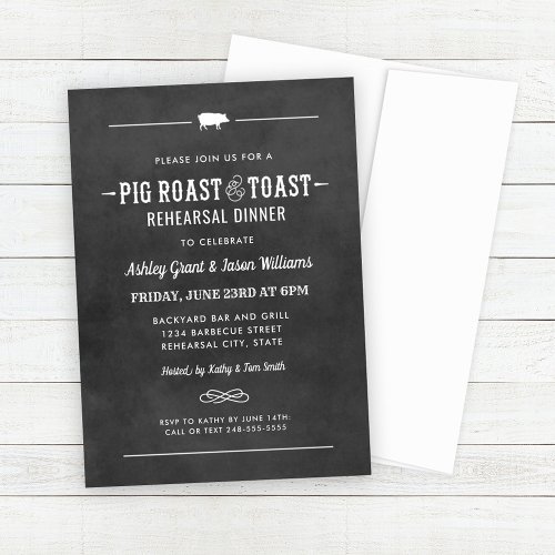 Chalkboard Pig Roast and Toast Rehearsal Dinner Invitation