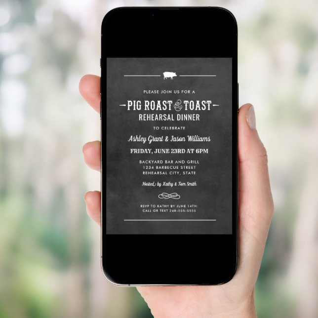 Chalkboard Pig Roast and Toast Rehearsal Dinner Invitation (Front Digital)