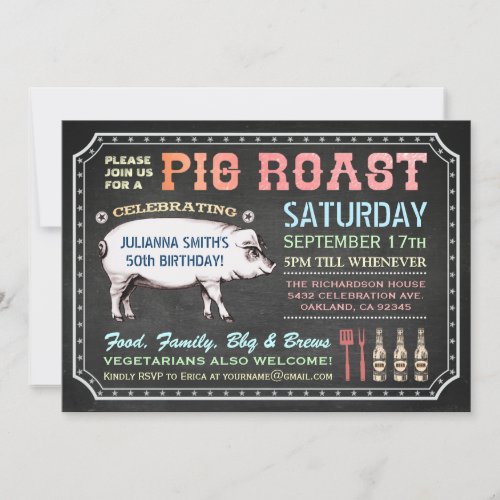 Chalkboard Pig Roast Invitations Classy  Casual