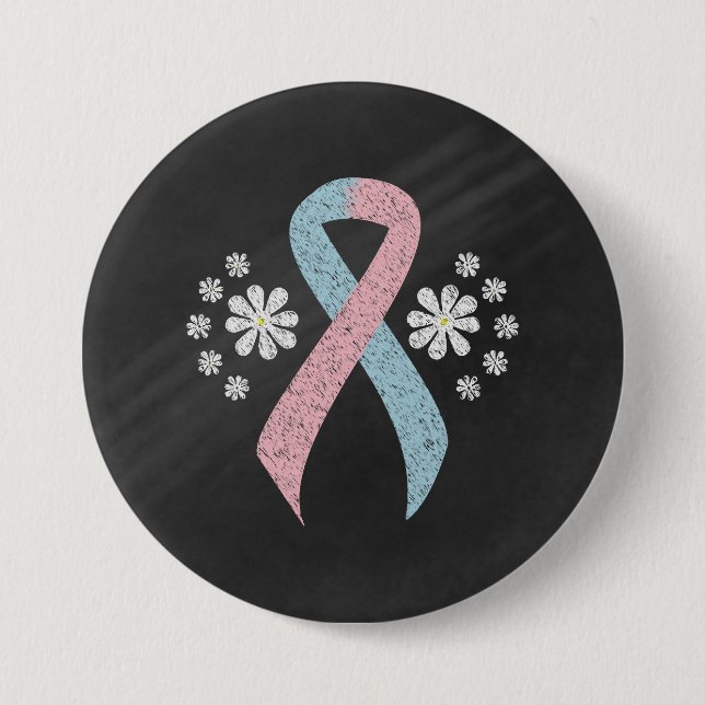 Chalkboard Pink and Light Blue Awareness Ribbon Button (Front)