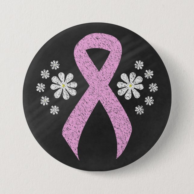 Chalkboard Pink Awareness Ribbon Pinback Button (Front)