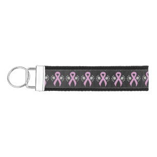 Chalkboard Pink Awareness Ribbon Wrist Keychain