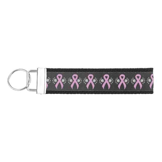 Chalkboard Pink Awareness Ribbon Wrist Keychain (Keys on Left)
