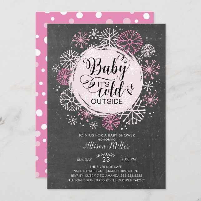 Chalkboard Pink Baby It's Cold Outside Invitation (Front/Back)