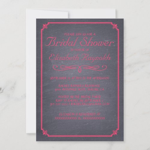Chalkboard Pink &amp; Black Bridal Shower Invitations