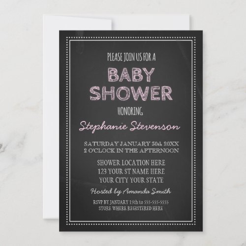 Chalkboard Pink Custom Baby Shower Invitations