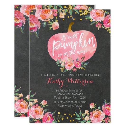 Chalkboard Pink Fall Pumpkin Invitation | Zazzle.com