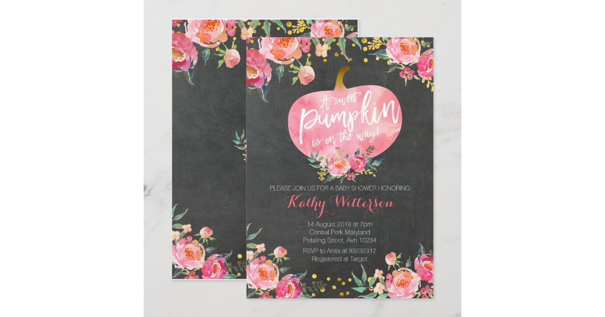 Chalkboard Pink Fall Pumpkin Invitation | Zazzle