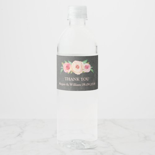 Chalkboard Pink Floral Water Bottle Label