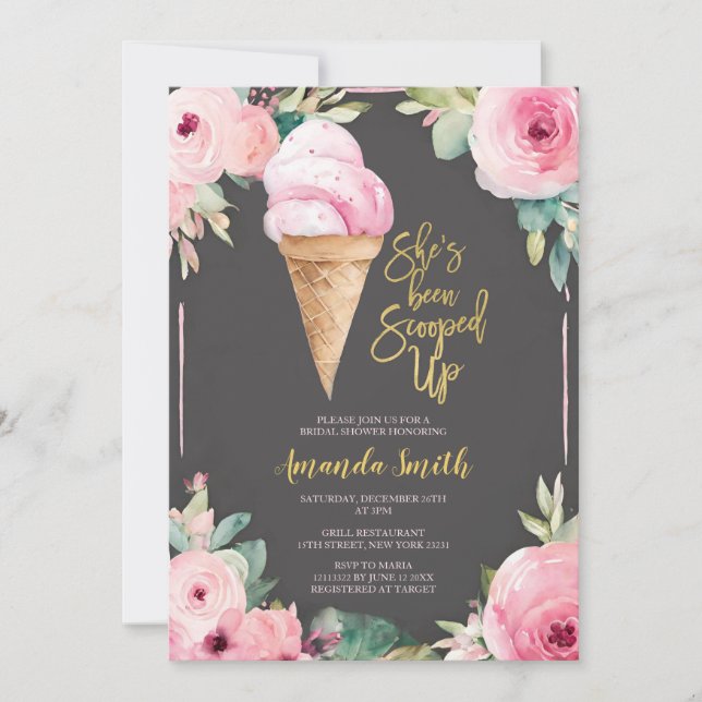 Chalkboard Pink Flowers Summer Bridal Shower Invitation (Front)