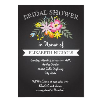 Chalkboard pink flowers wedding bridal shower card